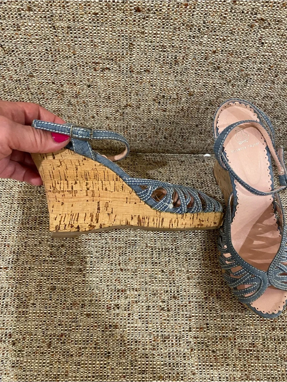 Rebecca Taylor Denim Blue Cork Wedge Sandals